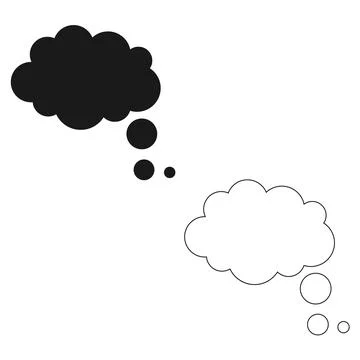 Two thought speech bubble clouds black silhouette and line outline vector Stockillustratie