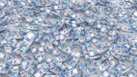 Two thousand rubles stacks of banknotes fall Stock Footage 151606643