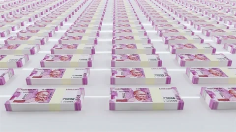 Two Thousand Rupee Note Bundles Horizontal Sliding Video Stock Footage 230066690
