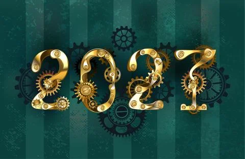 Two thousand twenty seven with gold gears Stock Illustration