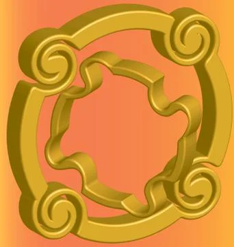 Two three-dimensional gold flange on an orange background Stock Illustration