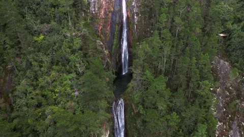Two thresholds of the waterfall Aguas Blancas in Constanza. The beautiful nature Stock Footage 239744437