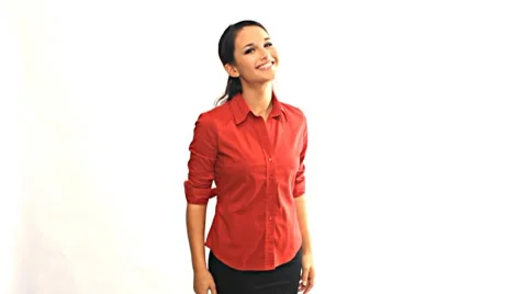 Two thumbs up pretty hispanic business woman on white Stock Footage 7763564