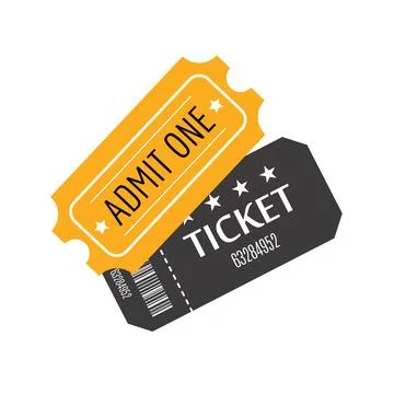 Two tickets close up top view isolated on white background. Ticket icon. Co.. Stock Illustration