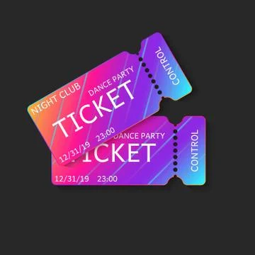 Two tickets vector 3d isolated mockup night club dj dance party or music conc Stock Illustration
