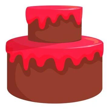 Two tier chocolate cake covered with dripping strawberry icing Stock Illustration