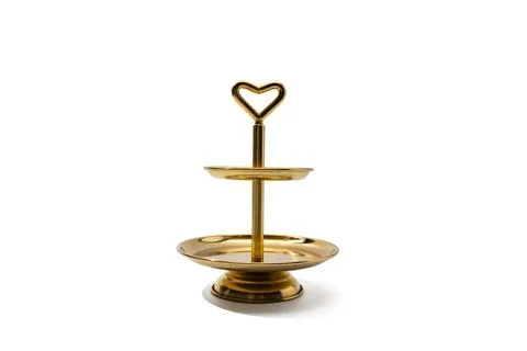 Two-Tier Gold Cake Stand White Background. Stock Photos