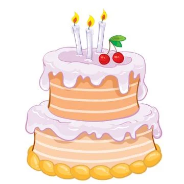 Two tier holiday cake with three candles decorated with cherries for the holiday Illustrazione stock