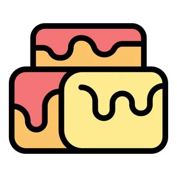 Two tiered cake dripping with pink and yellow frosting Stock Illustration
