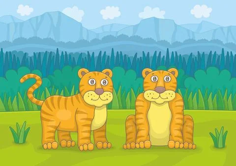 Two Tigers in jungles Stock Illustration