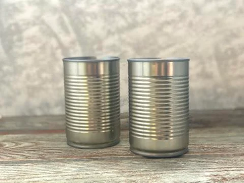 Two tin cans, recycling, suitable for children's craft. Stock-Fotos
