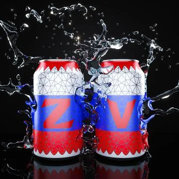 Two tin cans with a tricolor pattern and the letters z and v in sparkling water Ilustração Stock