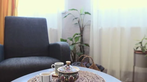 Two tiny espresso cups with coffee on table at cozy home Stock-Footage 281434965