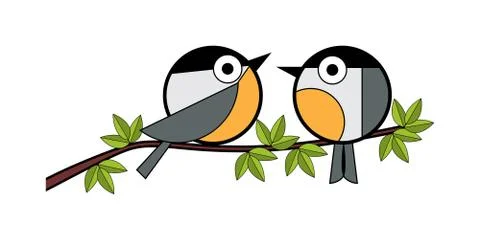 Two tits sitting on a tree branch Stock Illustration