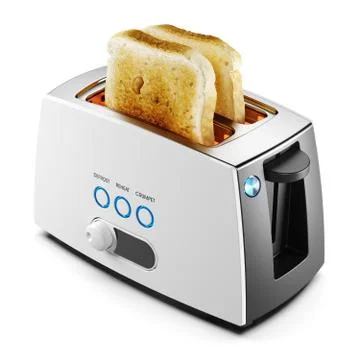 Two toasts of bread in a toaster isolated 3d Illustrazione stock
