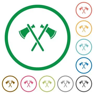 Two tomahawks flat icons with outlines Stock Illustration