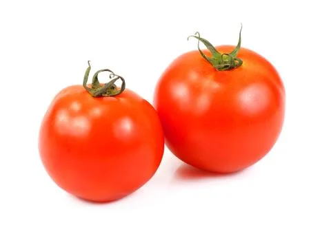 Two tomatoes isolated on a white background Stock Photos