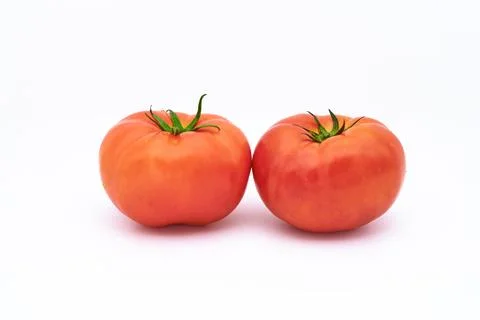 Two tomatoes on a white background Stock Photos
