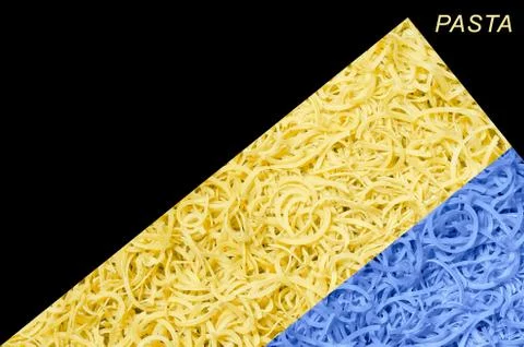 Two-tone background of the paste and the inscription, isolated on black Stock Photos