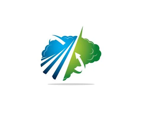 Two tone complex brain image with increasing ascending graph bar and rotating ar Stock Illustration