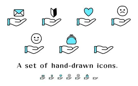 Two-Tone Hand-Drawn Icon Set Stock Illustration