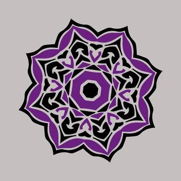 Two-tone mandala made of oriental flower, pattern for ceramics and embroidery Stock Illustration