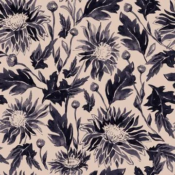 Two toned floral seamless pattern with isolated Gerbera in full bloom. Stock Illustration