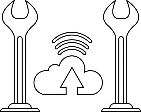 Two tools are shown with a cloud and arrow pointing upwards Illustrazione stock