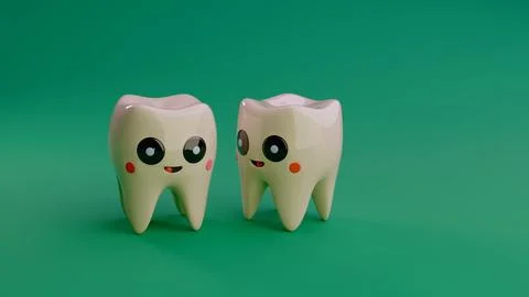 Two tooth characters with eyes and mouths facing each other on background i.. Stock Illustration