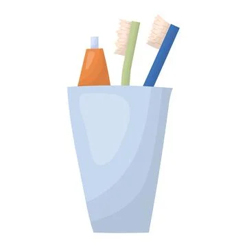 Two toothbrushes and toothpaste. A cup for toothbrushes. Vector illustration Stock Illustration