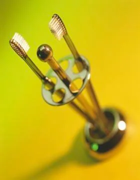 TWO TOOTHBRUSHES IN HOLDER Stock Photos