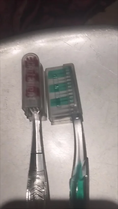 Two toothbrushes, red and green Stock Footage 295272529
