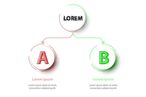Two topics Colorful 3d circles in organize chart on white background for webs 스톡 일러스트