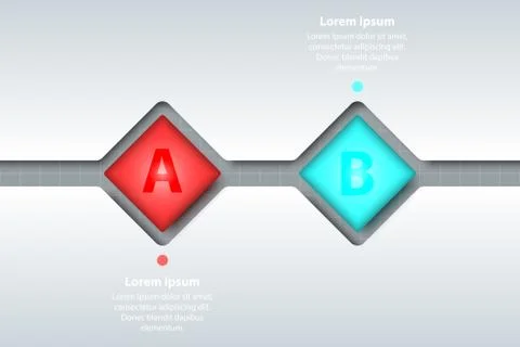 Two topics of colorful 3d fliped square in timeline carve white template on w Stock Illustration