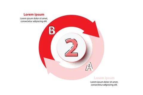 Two topics red arrow chart with 3d paper circle in center for website present 스톡 일러스트