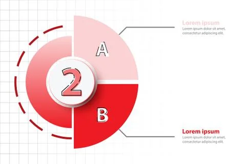 Two topics of Red half pie chart with 3d paper circle in center for website p Stock Illustration