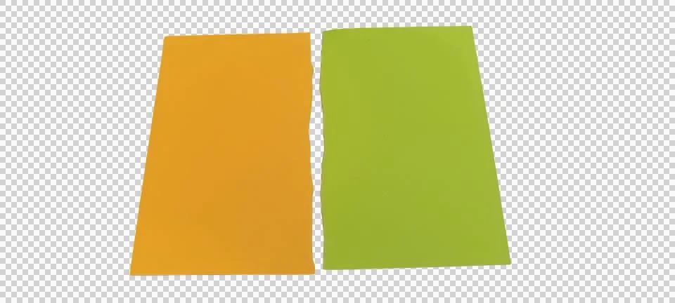Two torn paper rectangles orange and green isolated on black Stock Photos