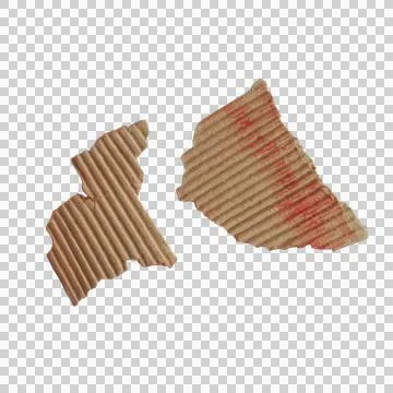 Two torn pieces of brown corrugated cardboard texture isolated on a transpa.. Stock Photos