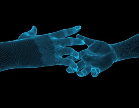 Two touching hands, future technology and artificial intelligence Illustrazione stock