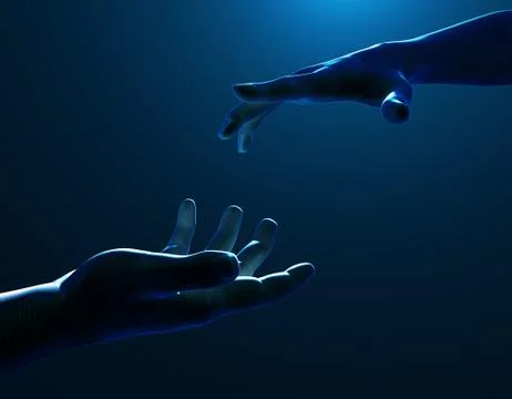 Two touching hands, future technology and artificial intelligence Illustrazione stock