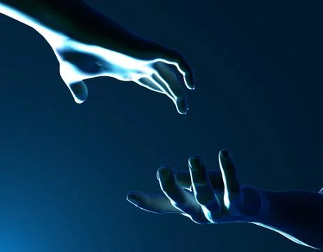Two touching hands, future technology and artificial intelligence Stock Illustration