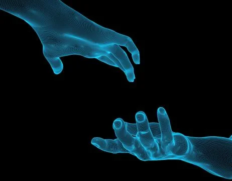 Two touching hands, future technology and artificial intelligence Illustrazione stock