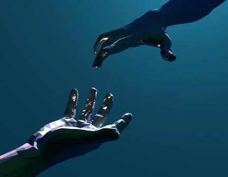 Two touching hands, future technology and artificial intelligence Illustrazione stock