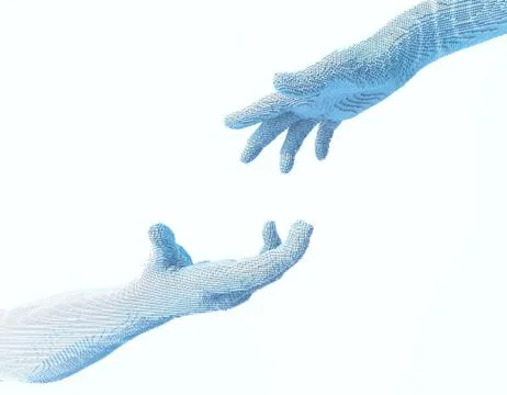 Two touching hands, future technology and artificial intelligence Illustrazione stock