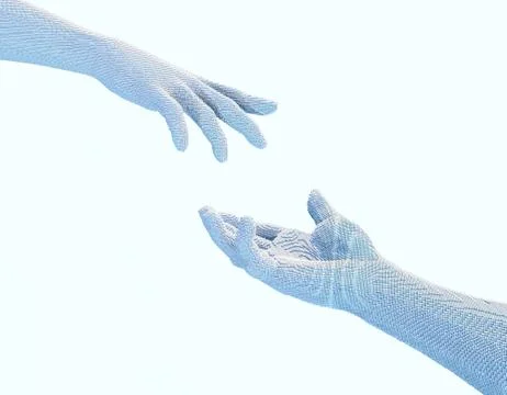 Two touching hands, future technology and artificial intelligence Illustrazione stock