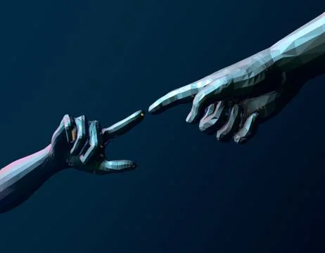 Two touching hands, future technology and artificial intelligence Stock Illustration