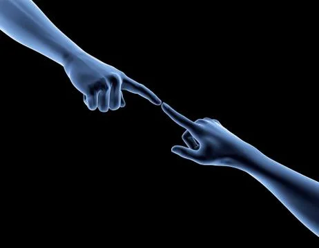 Two touching hands, future technology and artificial intelligence Illustrazione stock