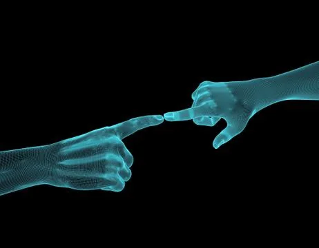 Two touching hands, future technology and artificial intelligence Illustrazione stock