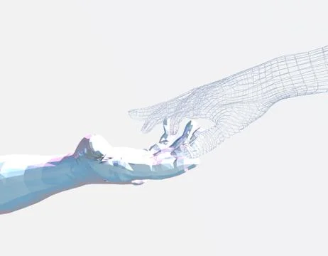 Two touching hands, future technology and artificial intelligence Illustrazione stock