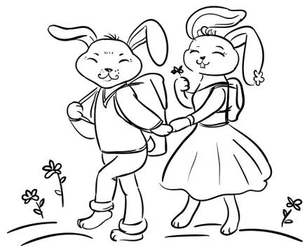 Two tourist rebbits together Stock Illustration